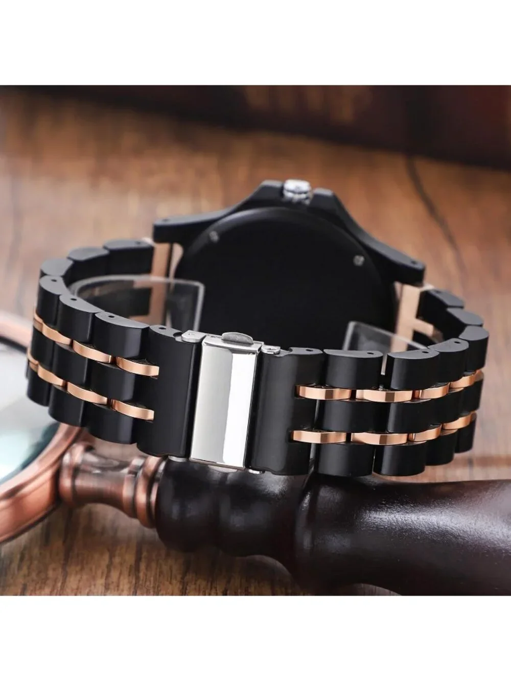 Men's Black Brown 100% Manual Classic Wrist Analog Quartz Handmade Wooden Watch